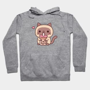 Cute Siamese Cat Loves Drinking Bubble Tea Hoodie